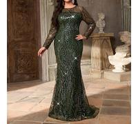 Abito da sera elegante e lussuoso con collo rotondo, maniche lunghe, aderente, orlo a sirena con piccolo strascico, adatto per feste formali, appuntamenti, balli, matrimoni, vacanze, disponibile in ta