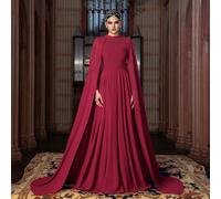 Abito da sera elegante in chiffon da donna, impreziosito da uno scialle di perle, con silhouette fluente - design lussuoso e sofisticato, adatto per gala glamour, eventi di beneficenza, ricevimenti fo