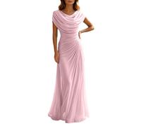 Abito da sera elegante per matrimonio, scollo a cascata, abito da ballo, abito lungo arricciato, abito in chiffon, festivo, senza maniche, slim fit, maxi abito estivo Regalo per la mia migliore amica