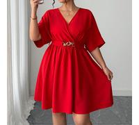 Abito da sera elegante rosso con vita stretta e scollo a V, taglie forti, abiti corti estivi eleganti da donna, abiti da donna eleganti, abiti da donna per compleanni, abbigliamento da donna, abiti da