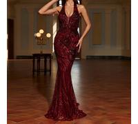 Abito da sera elegante senza schienale e senza maniche a sirena, impreziosito da ricami artistici intricati che delineano la graziosa silhouette della coda di sirena, gonna lunghezza pavimento, decora