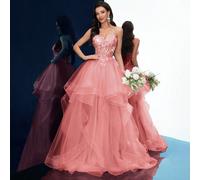 Abito da sera formale da donna, elegante abito lungo da cocktail in tulle, abito senza maniche a-line per laurea e ballo di fine anno per primavera/estate, matrimonio, rosa, autunno L,M,S,XL,XSTessuto