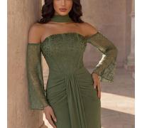 Abito da sera formale elegante da donna con pizzo, patchwork e pieghe, con vita stretta L,M,S,XLColore unicoChiffon