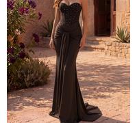 Abito da sera formale elegante da donna con strass, plissettatura a lisca di pesce, orlo a sirena, senza spalline, per cena di prova, ballo di fine anno, matrimonio, estate L,M,S,XL,XSColore unicoTess