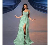 Abito da sera formale in stile fatato per donne, abito da ballo romantico per matrimoni, eventi, feste di cocktail, balli di beneficenza, abito da ballo in tulle paillettato a tinta unita con schiena