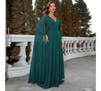 Abito da sera in chiffon con maniche a mantello, elegante abito da sera lungo con maniche, vestito da cerimonia per matrimonio, adatto per laurea, cena e festa L,M,S,XLColore unicoChiffon