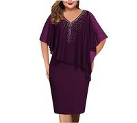 Abito da sera in chiffon con scollo a V da donna, taglia grande, con mantello trasparente, a maniche corte, mini abito per la madre della sposa