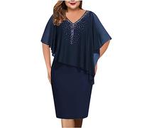 Abito da sera in chiffon con scollo a V da donna, taglia grande, con mantello trasparente, a maniche corte, mini abito per la madre della sposa