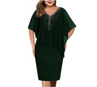 Abito da sera in chiffon con scollo a V da donna, taglia grande, con mantello trasparente, a maniche corte, mini abito per la madre della sposa