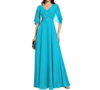 Abito da sera in chiffon con scollo a V per madre della sposa, Acqua, 62