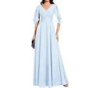 Abito da sera in chiffon con scollo a V per madre della sposa, Azzurro, 40