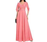 Abito da sera in chiffon con scollo a V per madre della sposa, Corallo, 64