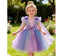 Abito da sera in pizzo e patchwork per ragazze, abito in tulle lavanda e viola con fiori 3D, abito da principessa con sfumature arcobaleno, adatto per bambine dai 3 ai 10 anni, gonna a palloncino con 