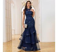 Abito da sera lungo con balze in pizzo e paillettes, elegante abito da donna per feste, abito da cerimonia formale, adatto per invitati di matrimoni, cerimonie di laurea, cene di gala e altre occasion