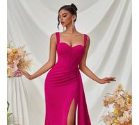 Abito da sera lungo con cintura in vita, fessura laterale e schienale aperto, abito da ballo, abito da cerimonia serale, abito da invitato di matrimonio L,M,S,XL,XSColore unicoTessuto intrecciato