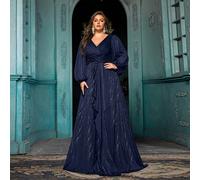 Abito da sera lungo con maniche lunghe per donna taglia comoda, adatto per matrimoni, feste, banchetti e cerimonie, ideale per primavera ed estate 0XL,1XL,2XL,3XL,4XL,5XLTessuto intrecciato