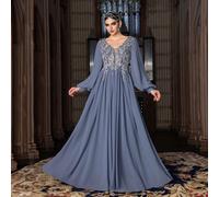 Abito da sera lungo con scollo a V e maniche lunghe, ricamato, a linea A, elegante e formale, con silhouette strutturata, adatto per eventi in smoking, rappresentazioni all'opera, red carpet, matrimon