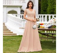 Abito da sera lungo con scollo a V, paillettes, pizzo, maniche corte, chiffon e orlo plissettato, abito elegante da festa per donna, abito da ballo, abito da matrimonio autunnale L,M,S,XL,XXLColore un