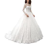 Abito da Sera Lungo da Damigella d'Onore, 2021 Nuovo Abito da Sposa da Sposa in Pizzo A Maniche Lunghe-Bianco Sporco, Abito Lungo da Damigella d'Onore