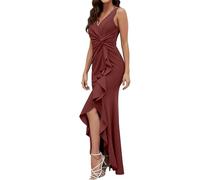 Abito da sera lungo da donna, abiti da cocktail, sexy, senza maniche, maxi abito con scollo a V, con spalline eleganti, con spacco alto, aderente, per ballo di fine anno, matrimoni, feste, gala