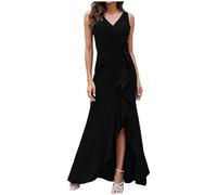 Abito da sera lungo da donna, abiti da cocktail, sexy, senza maniche, maxi abito con scollo a V, con spalline eleganti, con spacco alto, aderente, per ballo di fine anno, matrimoni, feste, gala