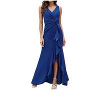 Abito da sera lungo da donna, abiti da cocktail, sexy, senza maniche, maxi abito con scollo a V, con spalline eleganti, con spacco alto, aderente, per ballo di fine anno, matrimoni, feste, gala