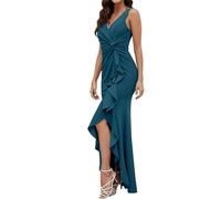 Abito da sera lungo da donna, abiti da cocktail, sexy, senza maniche, maxi abito con scollo a V, con spalline eleganti, con spacco alto, aderente, per ballo di fine anno, matrimoni, feste, gala