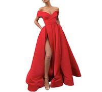 Abito da sera lungo da donna, con spalle scoperte, senza maniche, lungo e formale, alla moda, lunghezza del pavimento, tinta unita, per feste, Colore: rosso, M