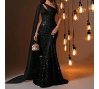 Abito da sera lungo elegante asimmetrico con paillettes, gonna a coda di sirena, adatto per feste, eventi formali, laurea, matrimoni come invitato L,M,S,XL,XSBlocchi di colore,stampa dappertuttoPaille