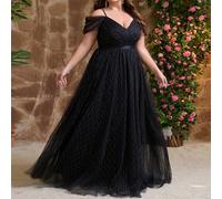 Abito da sera lungo elegante e glamour da donna taglie forti, con paillettes e patch in rete, con zip incrociata, adatto per matrimoni, madri della sposa, cene formali, primavera, estate, autunno, inv