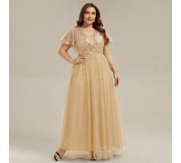 Abito da sera lungo in rete con scollo a V, paillettes, balze sulle maniche, per donna taglia curvy, elegante abito da cocktail, da cerimonia o da matrimonio, adatto per la primavera 0XL,1XL,2XL,3XL,4