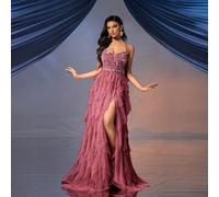 Abito da sera lungo in tulle con paillettes, elegante vestito da cerimonia senza maniche adatto per feste, lauree, balli di fine anno in primavera/estate L,M,S,XL,XS,XXLPaillettes