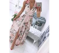 Abito da Sera Lungo Sexy Eleganti Donne v del Collo Abito da Festa a Fessura Femminile Estate Moda per Leisure Club abito-BM850-pink,XL