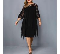 Abito da sera nero taglie forti decorato con maniche in pizzo e design cavo