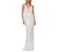 Abito da sera sexy con paillettes profondo scollo a V Wrap Mini Abiti senza maniche Spaghetti Bretelle Aderenti Slim Corto Aderente Abiti Clubbing Notte Cocktail Abito Promo, bianco, L