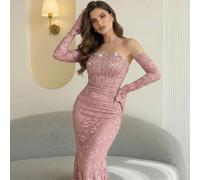 Abito da sera, stile elegante e sofisticato da signora, abito per San Valentino, abito elegante, abito con paillettes, abito floreale, abiti da sera eleganti, abito da sposa rosa L,M,S,XL,XSPianteTess