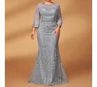 Abito da sirena lungo in pizzo trasparente con maniche lunghe, design con ricami di pizzo, strass e perle a bolla, elegante e di lusso, adatto per matrimoni, feste, vacanze, balli, gale, abiti per mad