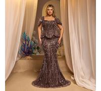 Abito da sirena marrone elegante e romantico con spalle scoperte, set in due pezzi, adatto per invitati a matrimoni, cerimonie di laurea, feste di compleanno, occasioni formali, abito da sera di lusso