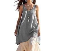 Abito da Spiaggia Casual in Cotone e Lino con Scollo a V, Abiti Senza Maniche con Scollo a V da Donna, Abito Lungo da Spiaggia Estivo con Scollo a V, Casual e Ampio, Lunghezza al Pavimento (Grey,3XL)