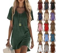 Abito da spiaggia da donna 2026, estivo, in lino, da donna, estivo, con scollo a V, a maniche corte, con copertura oversize, per il tempo libero, comodo, per le vacanze, Azzurro, XXL