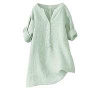 Abito da spiaggia da donna corto in cotone: abito da donna, estivo, taglie grandi, classico, in mussola, in tinta unita, per il tempo libero, camicia, abito estivo leggero e traspirante, Verde menta