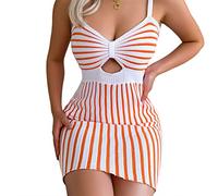 Abito da Spiaggia da Donna in Maglia a Righe Copricostume per Bikini Sexy Abito all'Uncinetto in Maglia Senza Schienale Bodycon Cinghie di Spaghetti Y2K a Righe in Maglia Mini Abito da Spiaggia