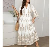 Abito da spiaggia da donna taglie forti con stampa floreale, maniche a campana e orlo con volant, elegante, outfit da vacanza da donna, abito da donna, outfit da vacanza da spiaggia, abiti estivi da d
