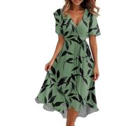 Abito da spiaggia donna lungo hawai estivo chic elegante casual leggero bohemien 2026 A-line abito boheme bianco donna manica corta grandi taglie abiti da sera maxi abbigliamento per vacanze, verde