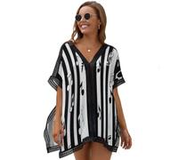 Abito da Spiaggia Donna Mare Strisce alla Moda Note Musicali Copricostume Donna Mare Midi Geometria Tendenza Vestito Copri Costume Verano Cover Up Beach Casual Abito con Maniche da Pipistrello