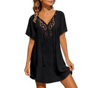 Abito da spiaggia in pizzo con scollo a V, a maniche lunghe, trasparente, da donna, casual, in maglia, come copribikini, elegante abito estivo con ricamo, versatile da indossare nella vita quotidiana