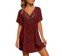 Abito da spiaggia in pizzo con scollo a V, a maniche lunghe, trasparente, da donna, casual, in maglia, come copribikini, elegante abito estivo con ricamo, versatile da indossare nella vita quotidiana