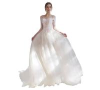 Abito Da Sposa Alla Moda Con Scollo A V E Abito Da Sposa In Rete for Matrimoni All'aperto, Feste Giardino, Cerimonie In Chiesa(XS)