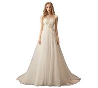 Abito Da Sposa Con Scollo Tondo E Vita Media In Rete, for Matrimonio All'aperto, Ricevimento Giardino, Cerimonia In Chiesa(L)