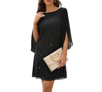 Abito da Sposa da Donna, Abito da Cocktail, per Matrimoni Come ospite, Abito da Sera in Chiffon di Pizzo, Paillettes Edition-Nero, L
